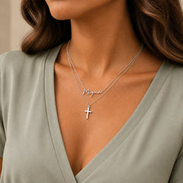 Personalised Name & Cross Layered Necklace Set | HBD