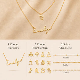 Personalised Name & Zodiac Necklace Set | Star Sign Jewellery | HBD