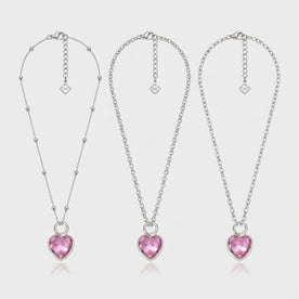 Pink Heart Charm Necklace & Bracelet