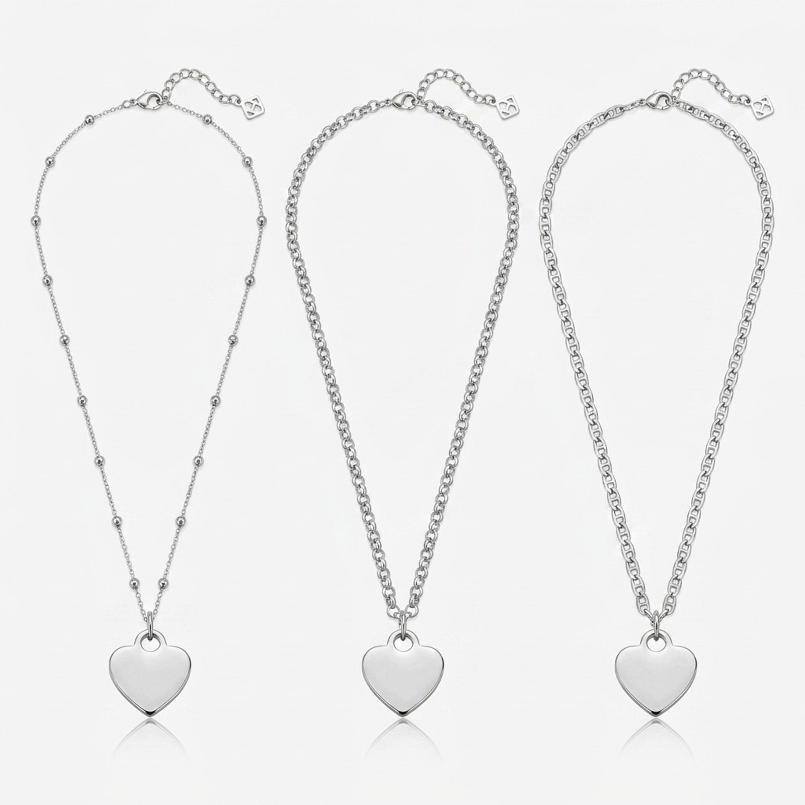 Plain Heart Charm Necklace & Bracelet