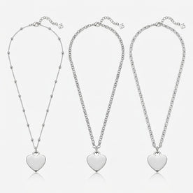 Plain Heart Charm Necklace & Bracelet