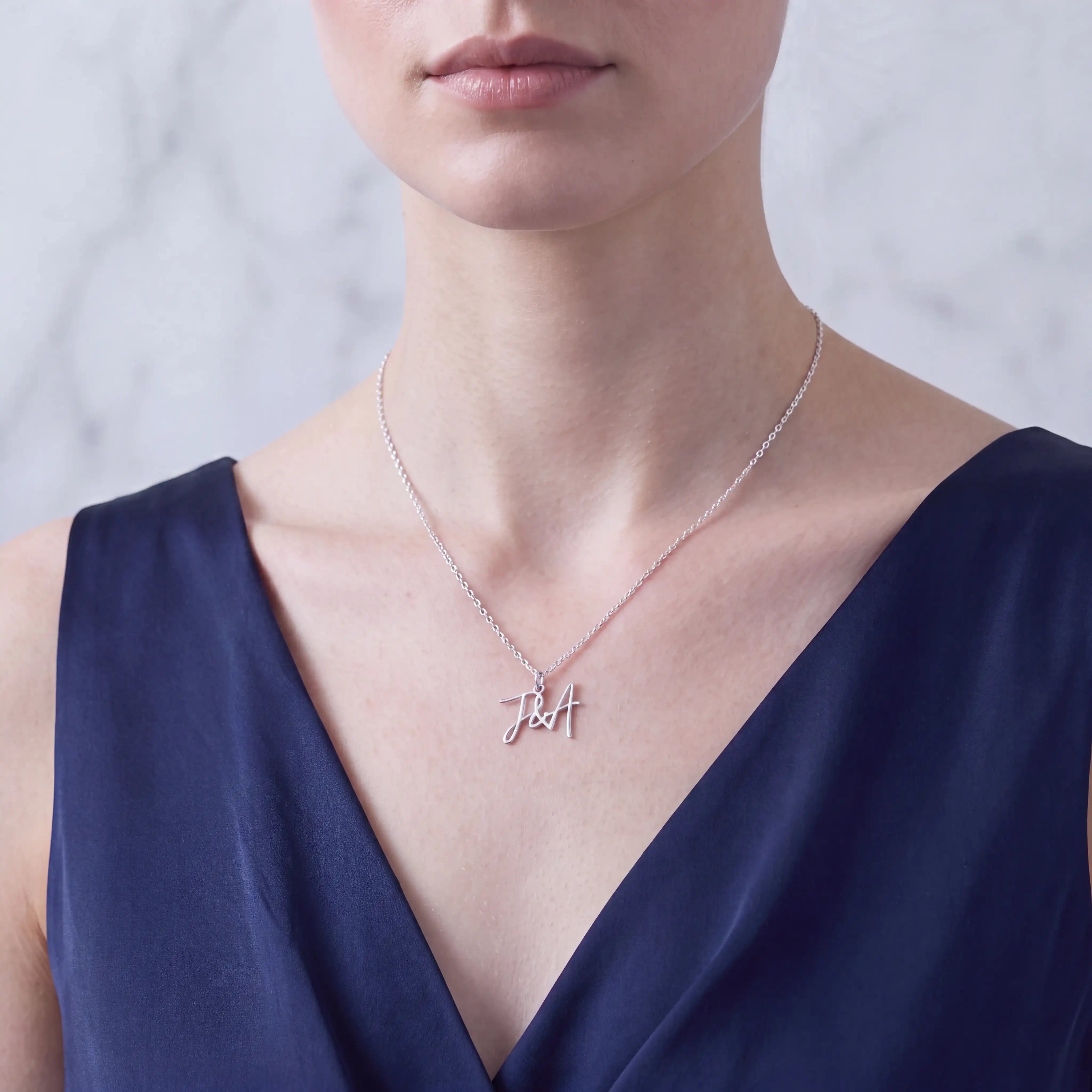 Personalised Double Initial Necklace with Ampersand – Gold & Silver