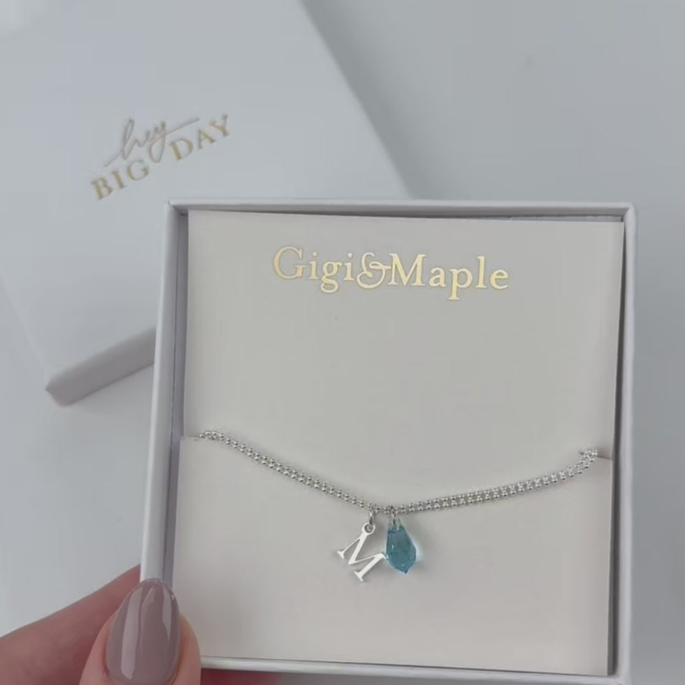 Birthstone & Single Initial Bracelet in 18K Gold or Sterling Silver