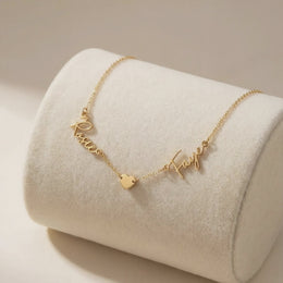 Double Name Necklace with Heart | Personalised Two Name Necklace | HBD