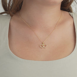 Interlocking Double Heart Cubic Zirconia Necklace in 18ct Gold or Sterling Silver