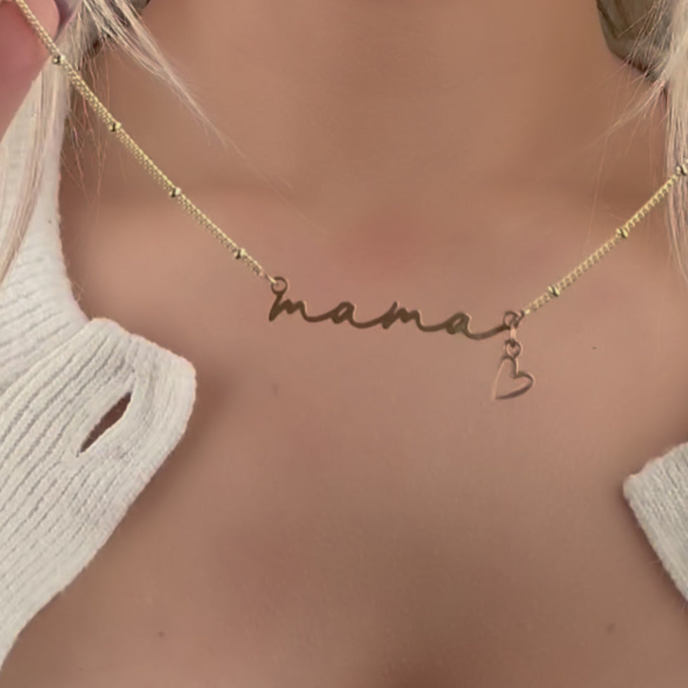 Mama & Heart Charm Necklace in 18ct Gold or Silver