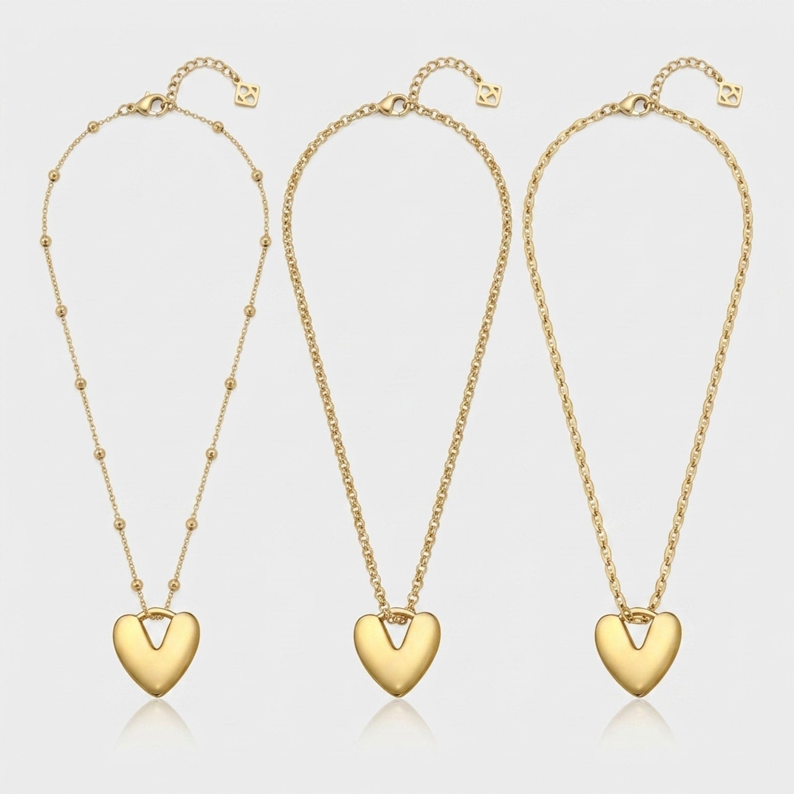 Puffy Heart Charm Necklace & Bracelet