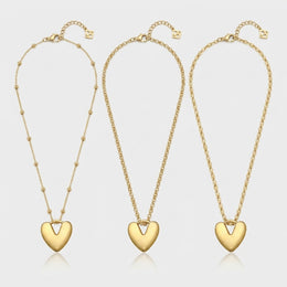 Puffy Heart Charm Necklace & Bracelet