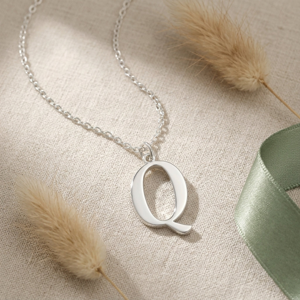 Q Necklace | Initial & Letter Q Pendant, Gold & Silver