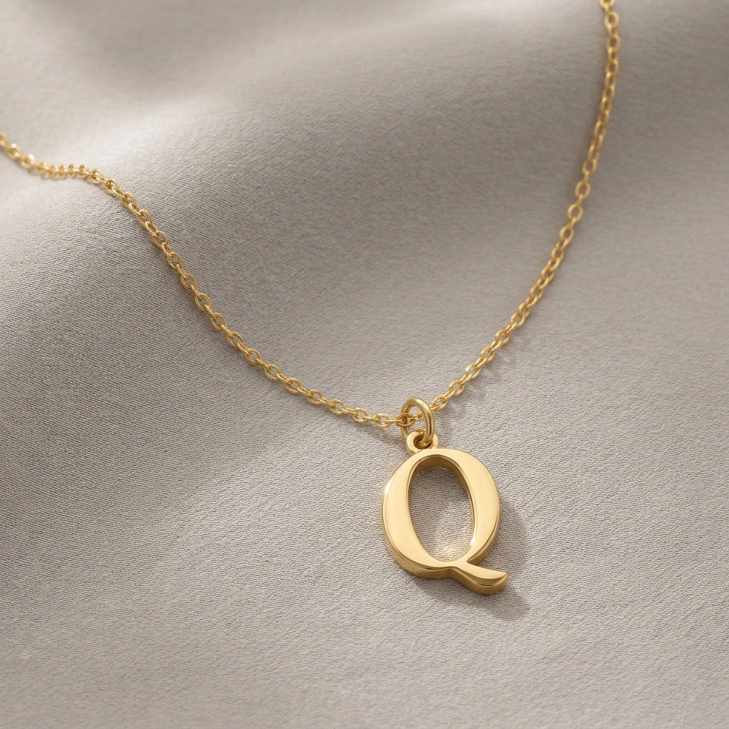 Q Necklace | Initial & Letter Q Pendant, Gold & Silver