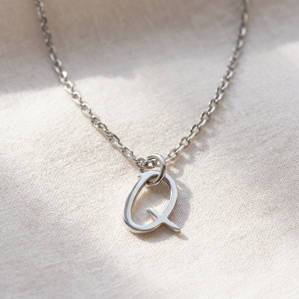 Q Necklace | Initial & Letter Q Pendant, Gold & Silver