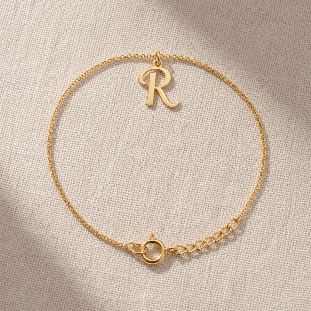 R Bracelet | Initial & Letter R Charm, Gold & Silver