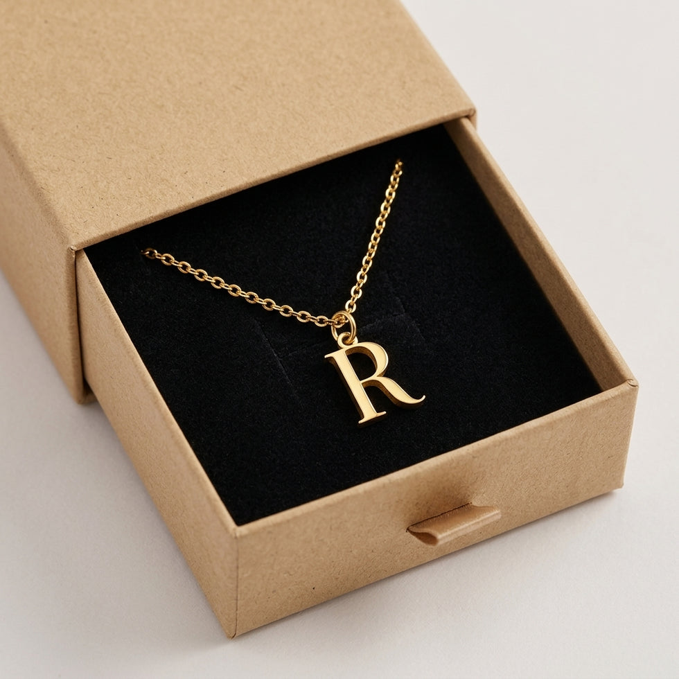 Collier lettre R | Pendentif initiale et lettre R, or et argent