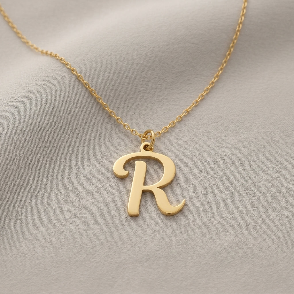 R Necklace | Initial & Letter R Pendant, Gold & Silver
