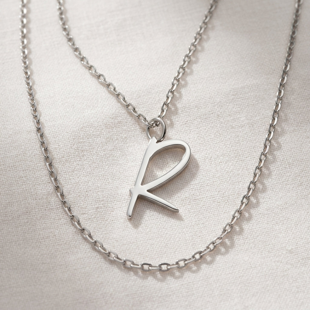 R Necklace | Initial & Letter R Pendant, Gold & Silver