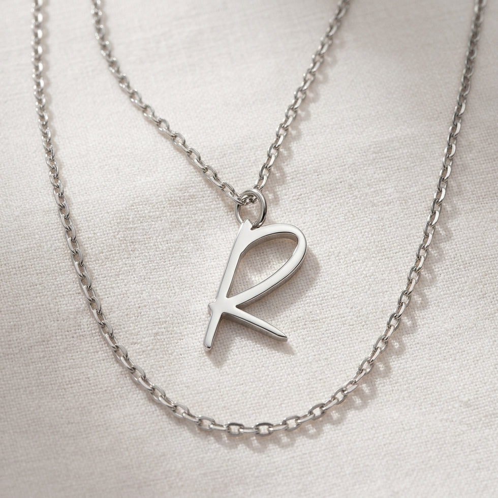 Collier lettre R | Pendentif initiale et lettre R, or et argent