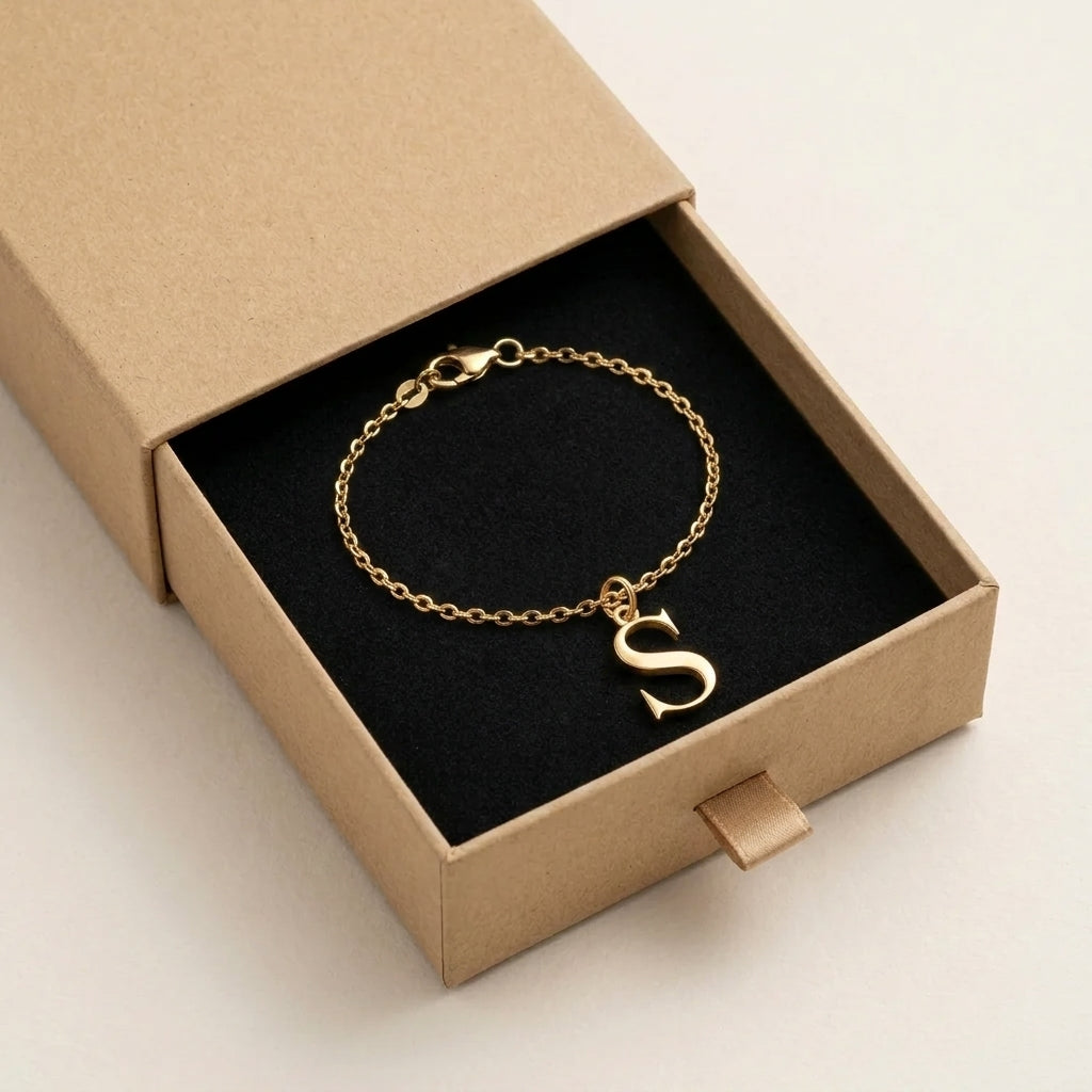 S Bracelet | Initial & Letter S Charm, Gold & Silver