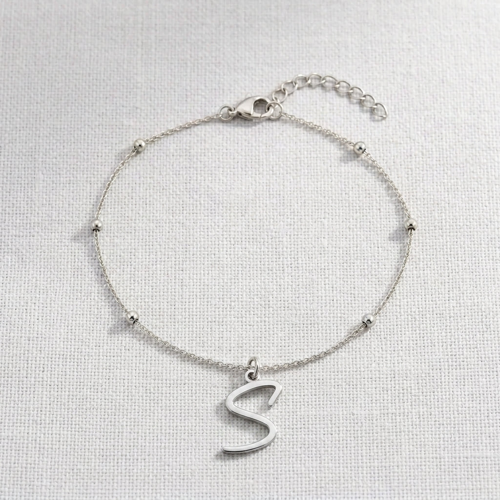 S Bracelet | Initial & Letter S Charm, Gold & Silver