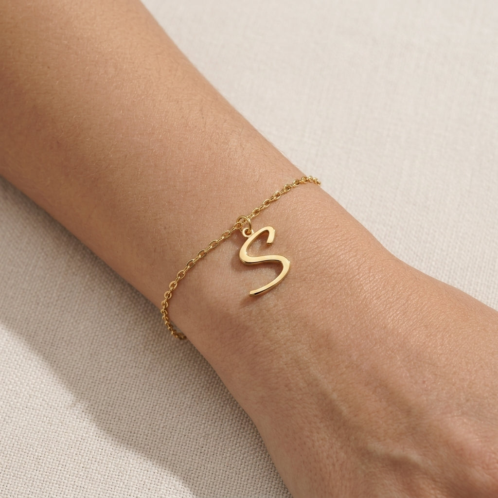 S Bracelet | Initial & Letter S Charm, Gold & Silver