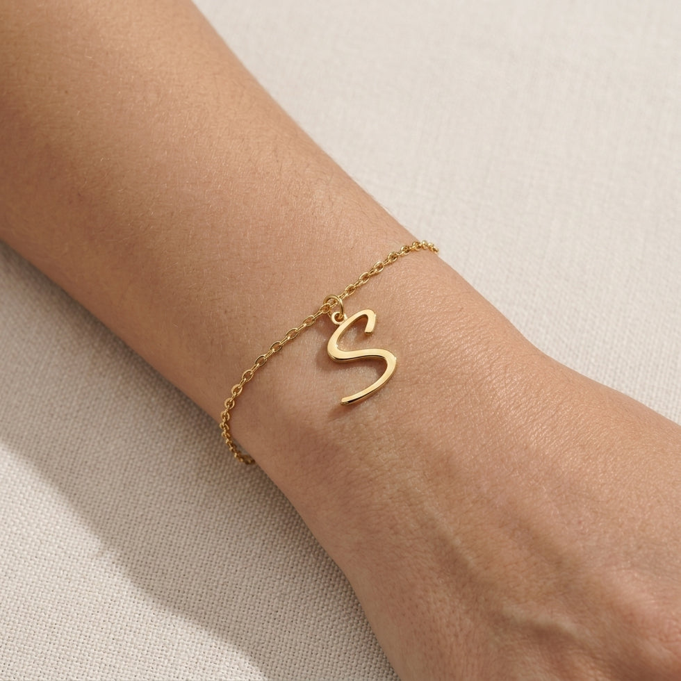 S Bracelet | Initial & Letter S Charm, Gold & Silver