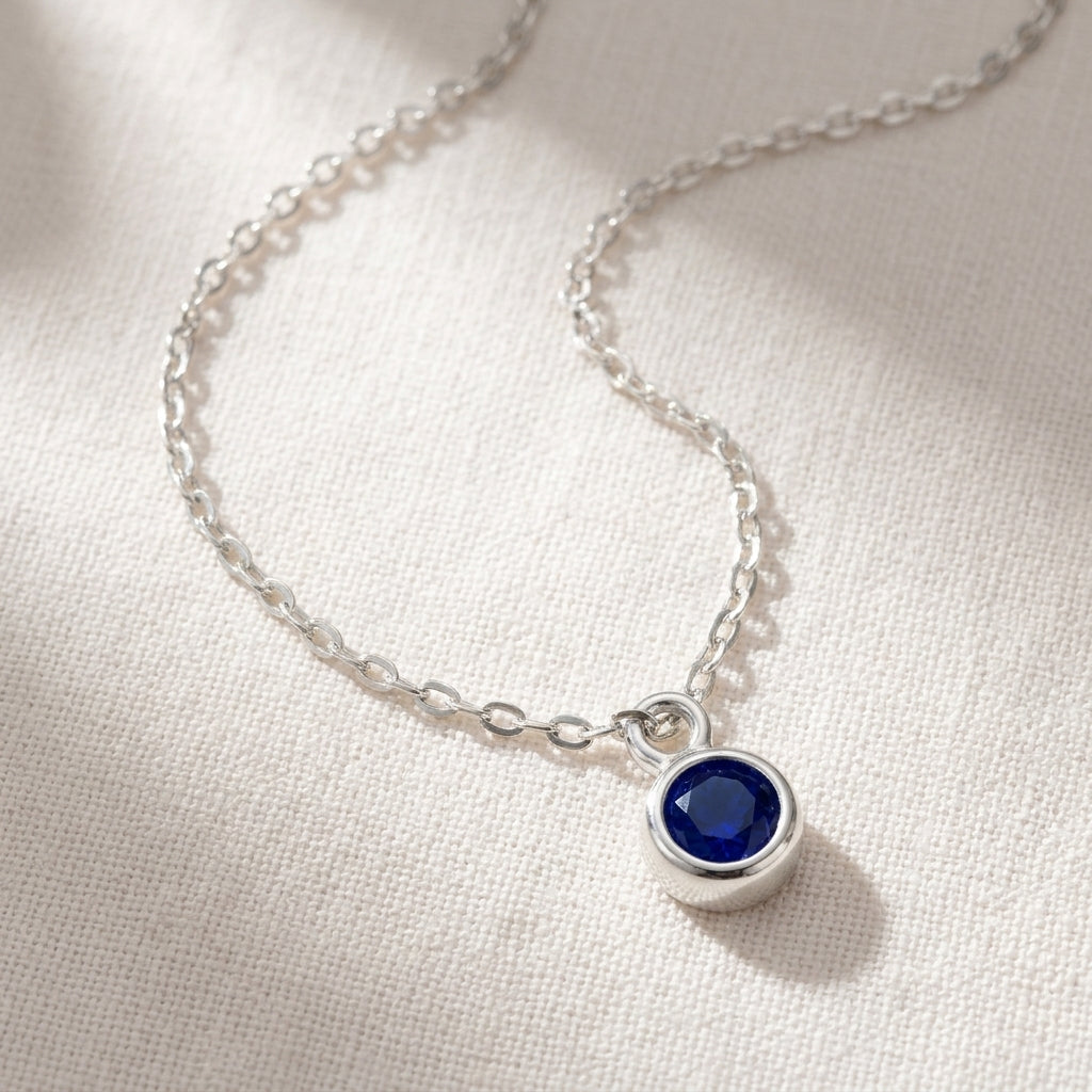 September Birthstone Necklace | Sapphire, Gold & Silver