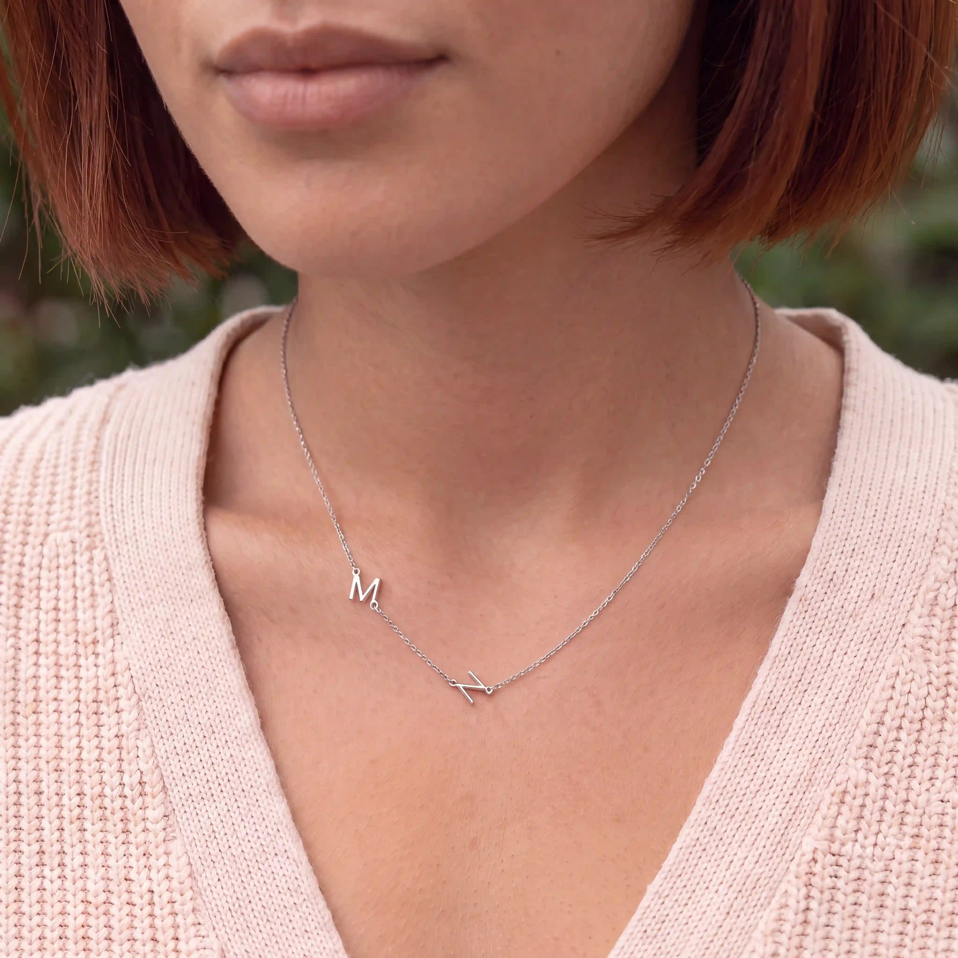 Double Sideways Initial Necklace in Gold or Silver