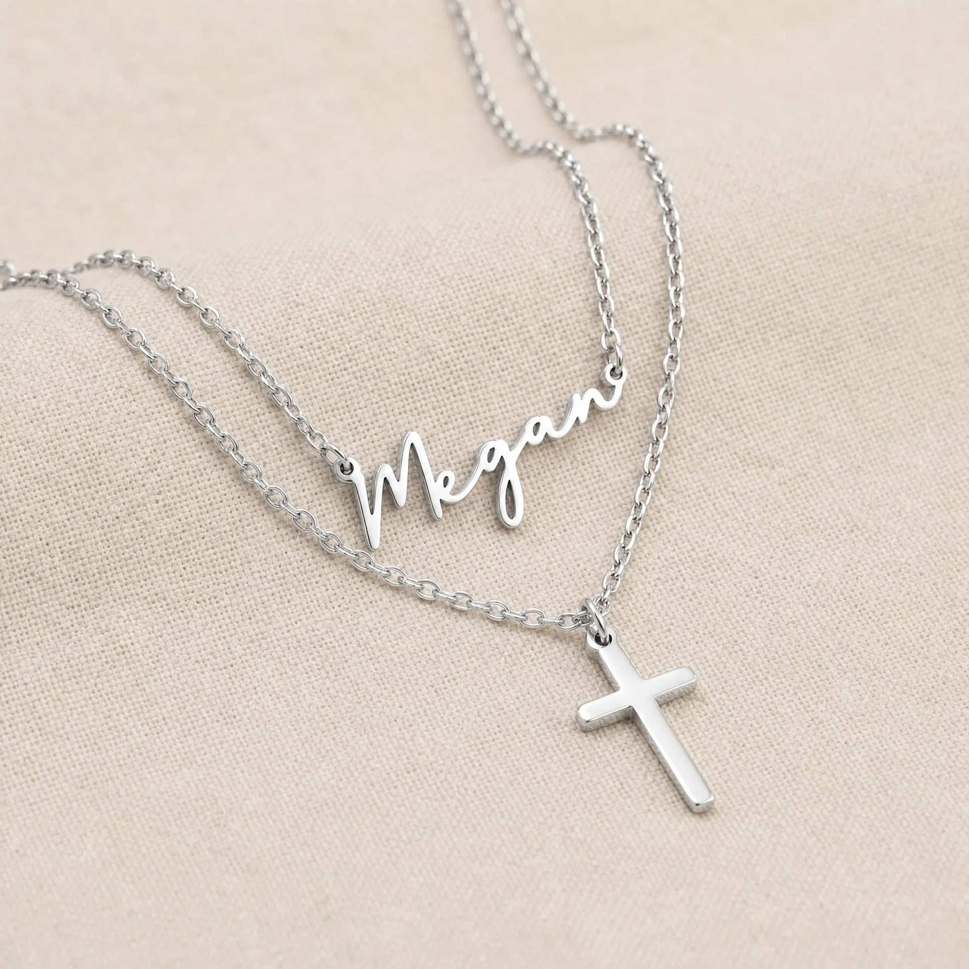 Personalised Name & Cross Layered Necklace Set | HBD