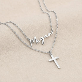 Personalised Name & Cross Layered Necklace Set | HBD
