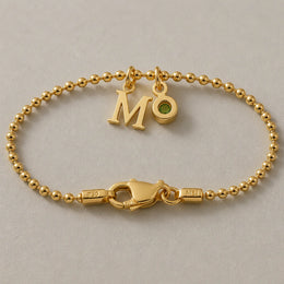 Personalised Single Initial & Birthstone Bracelet in 18ct Gold & Sterling Silver