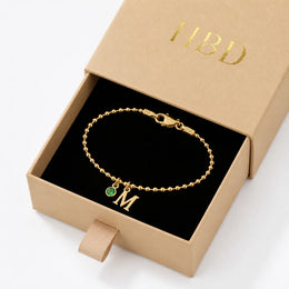 Personalised Single Initial & Birthstone Bracelet in 18ct Gold & Sterling Silver