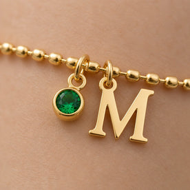 Personalised Single Initial & Birthstone Bracelet in 18ct Gold & Sterling Silver