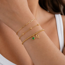 Personalised Single Initial & Birthstone Bracelet in 18ct Gold & Sterling Silver