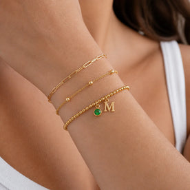 Personalised Single Initial & Birthstone Bracelet in 18ct Gold & Sterling Silver