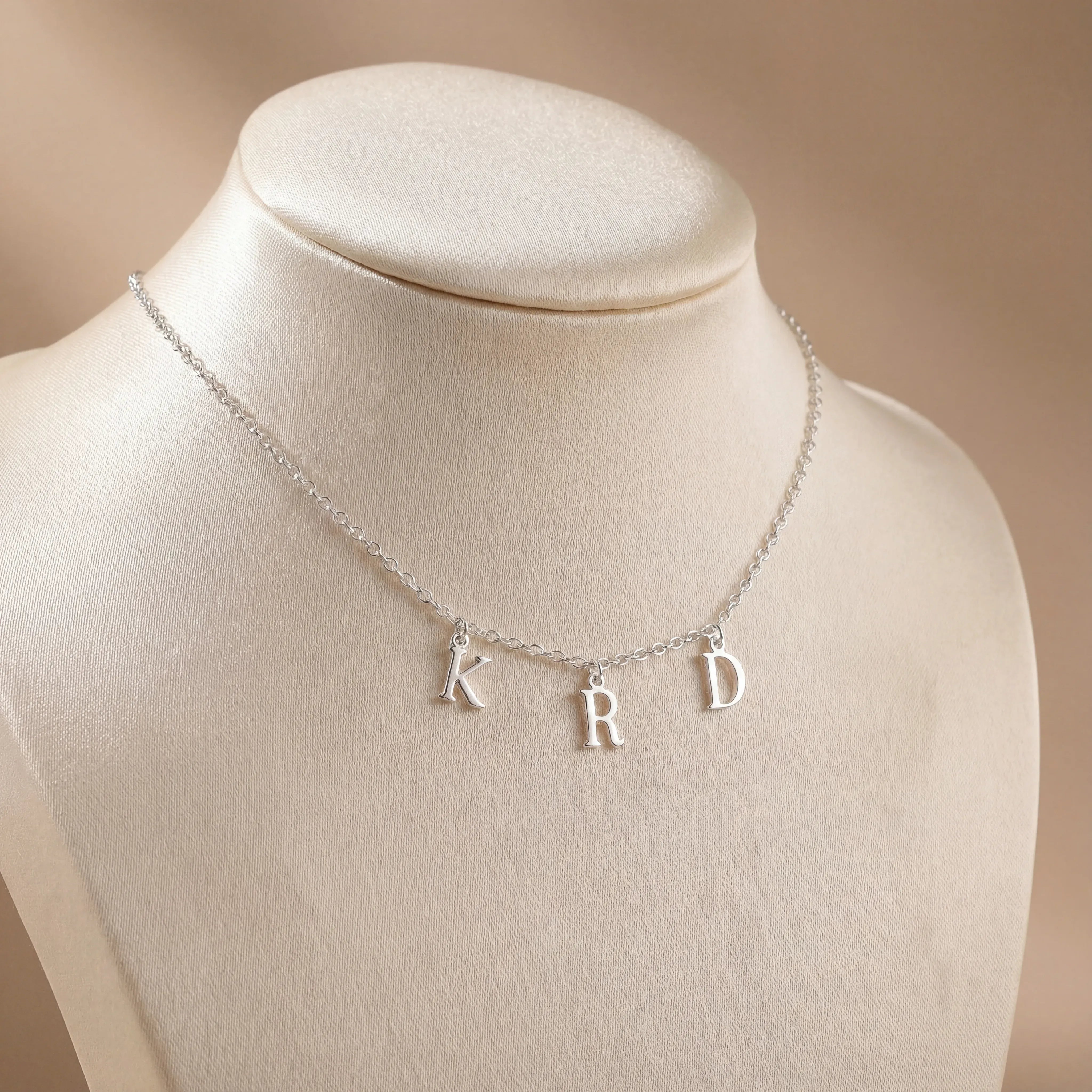 Necklace Solid Silver / 18" Inches Triple Initial Necklace HBD