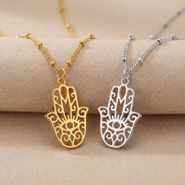 18ct Hamsa Hand Necklace - Choose Between 2 Symbol Designs, 3 Chain Style & 4 Lengths