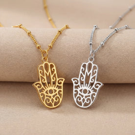 18ct Hamsa Hand Necklace - Choose Between 2 Symbol Designs, 3 Chain Style & 4 Lengths