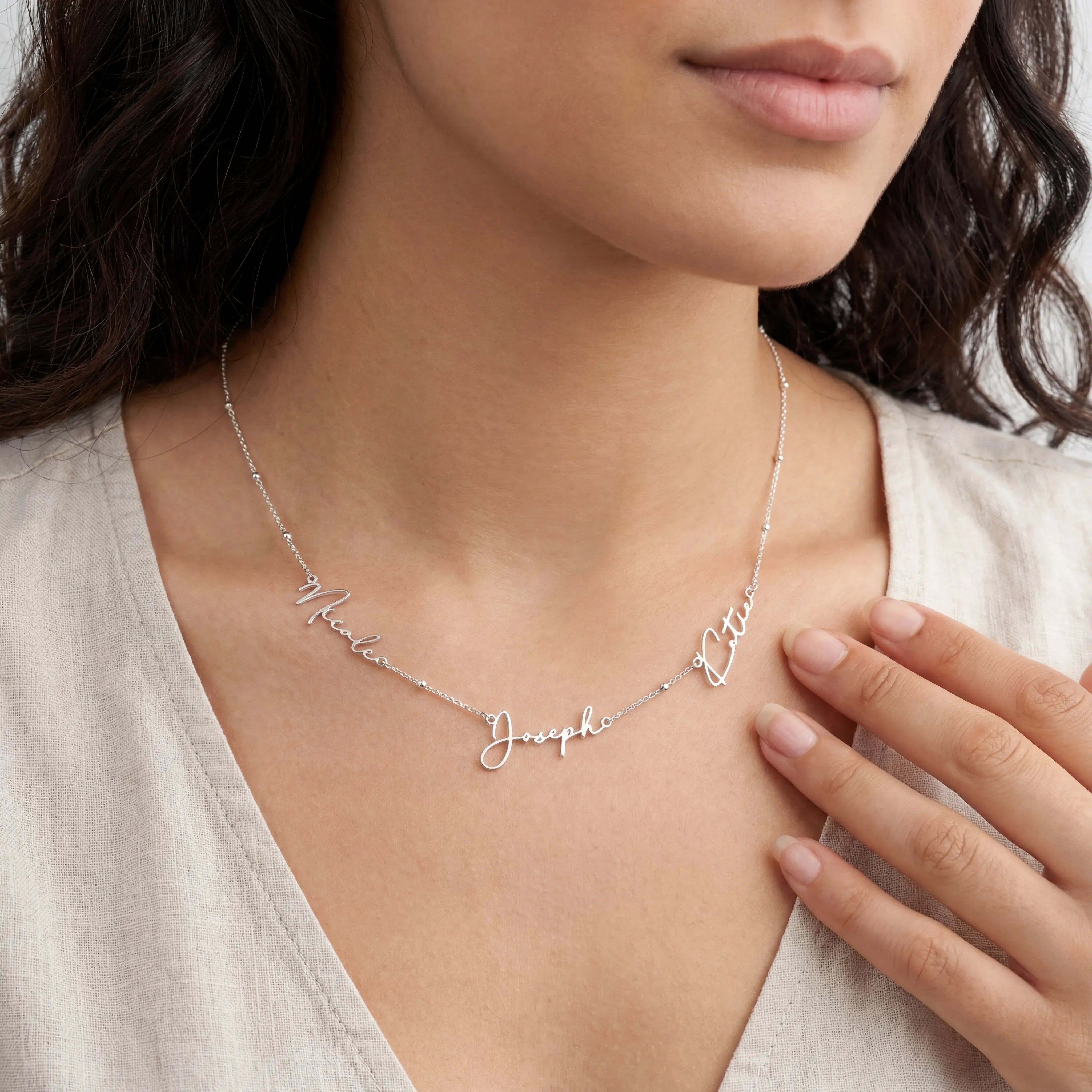 Necklace Solid Silver / Style 1 / 18" Inches Personalised Triple Name Necklace HBD