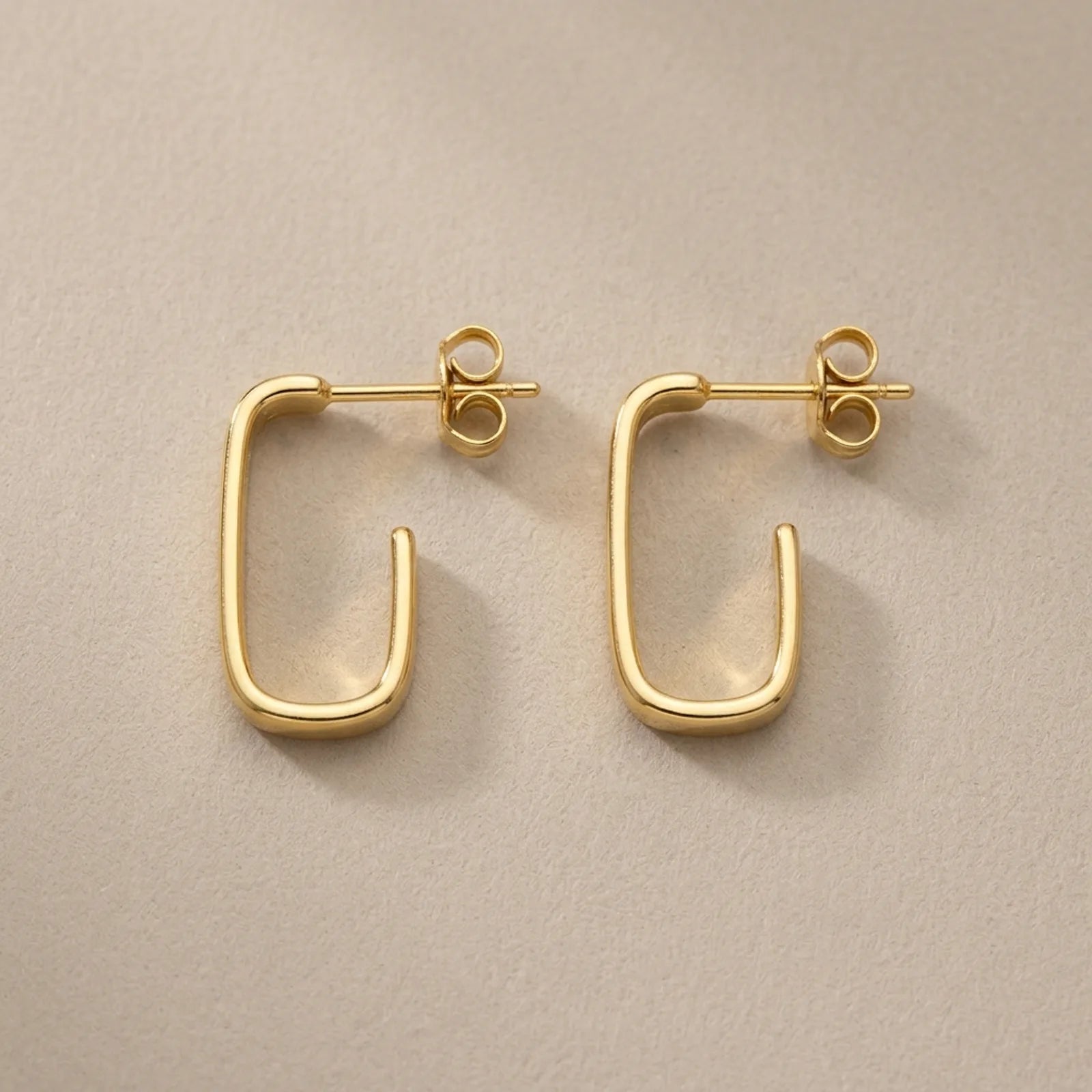 Square J Hoop Earrings in Gold or Silver – Minimalist Stud Hoops