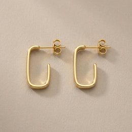 Square J Hoop Earrings in Gold or Silver – Minimalist Stud Hoops
