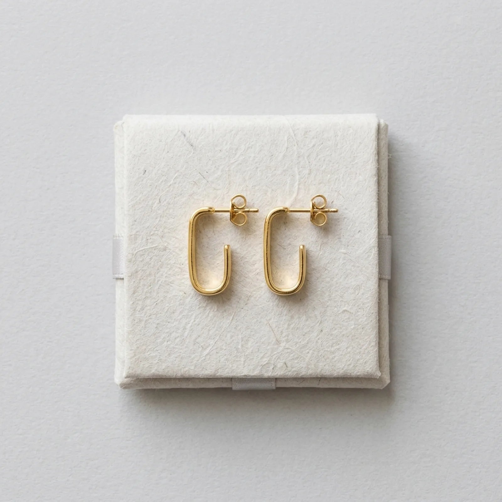 Square J Hoop Earrings in Gold or Silver – Minimalist Stud Hoops