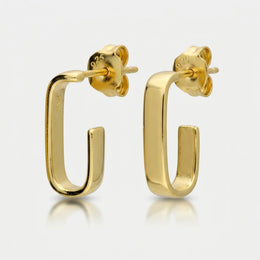 Square J Hoop Earrings in Gold or Silver – Minimalist Stud Hoops