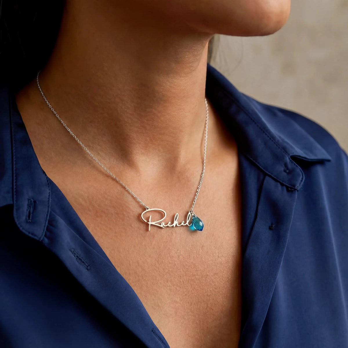Birthstone Personalised Name Necklace in 18ct Gold & Sterling Silver