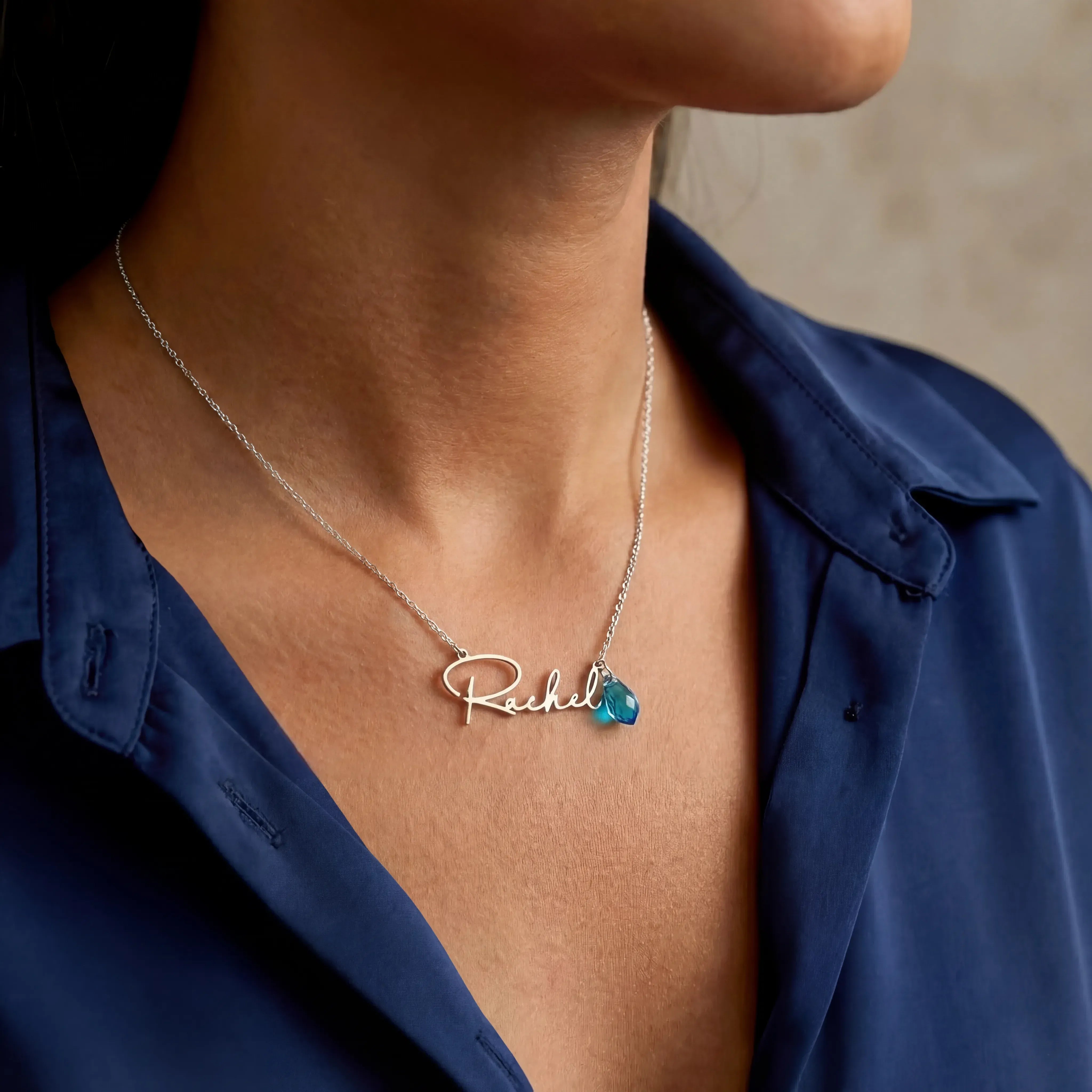 Necklace Sterling Silver / Style 1 / 18" Inches Birthstone Personalised Name Necklace HBD