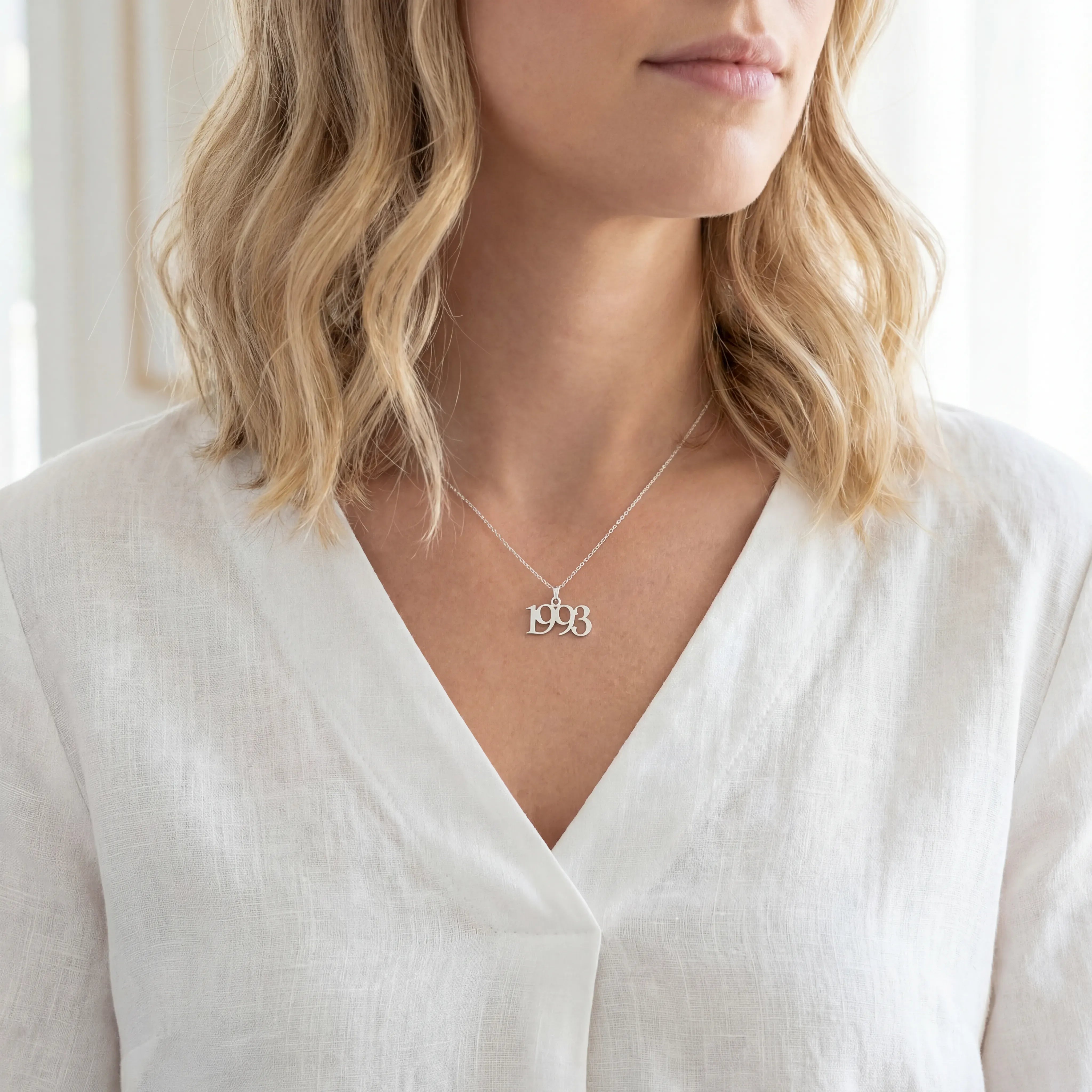 Necklace Sterling Silver / Style 1 / 18" Inches Personalised Year Of Birth Necklace HBD