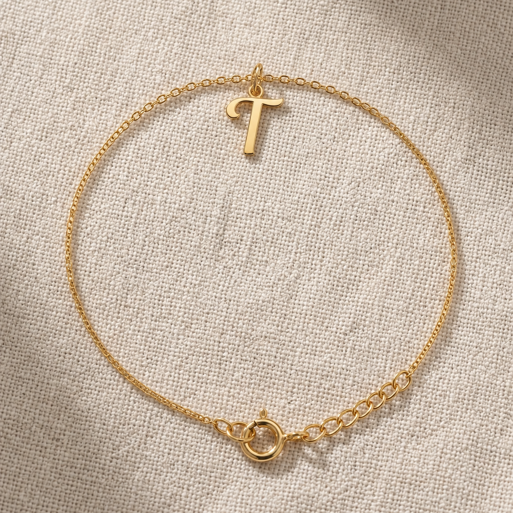 T Bracelet | Initial & Letter T Charm, Gold & Silver