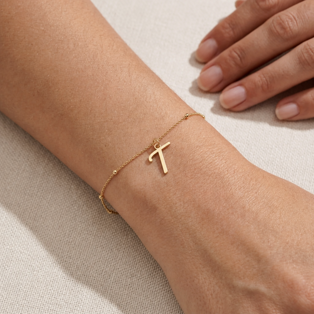 T Bracelet | Initial & Letter T Charm, Gold & Silver