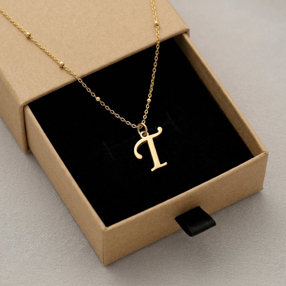 Collier lettre T | Pendentif initiale et lettre T, or et argent