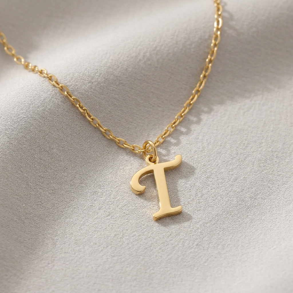 T Necklace | Initial & Letter T Pendant, Gold & Silver