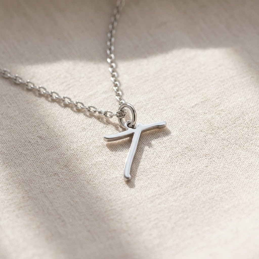T Necklace | Initial & Letter T Pendant, Gold & Silver