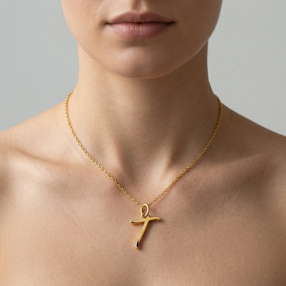 Collier lettre T | Pendentif initiale et lettre T, or et argent
